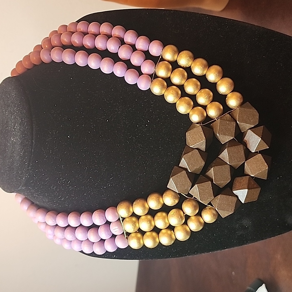 #16 Vivace Anthropology Beaded Wooden Necklace Vintage